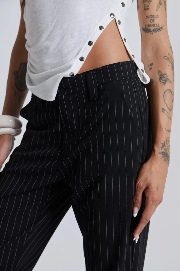 Jaded London Unisex UnisexWomen Black Pinstripe Stacked Bootcut Suit Pants Black