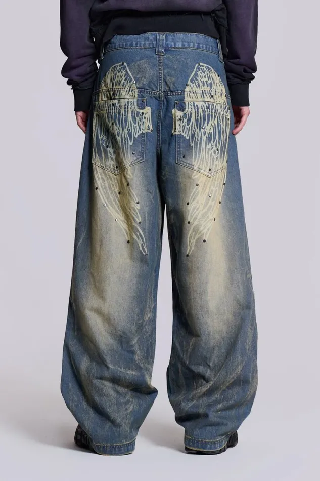 Jaded London Unisex UnisexWomen Blue Ethereal Colossus Jeans Blue