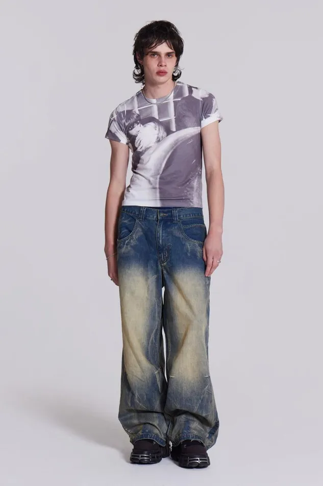 Jaded London Unisex UnisexWomen Blue Ethereal Colossus Jeans Blue
