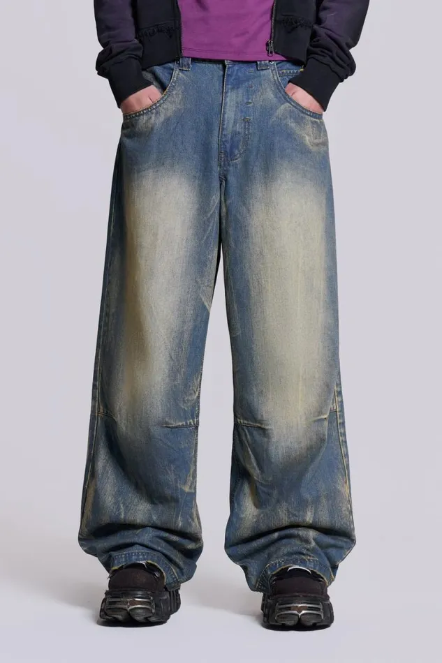 Jaded London Unisex UnisexWomen Blue Ethereal Colossus Jeans Blue
