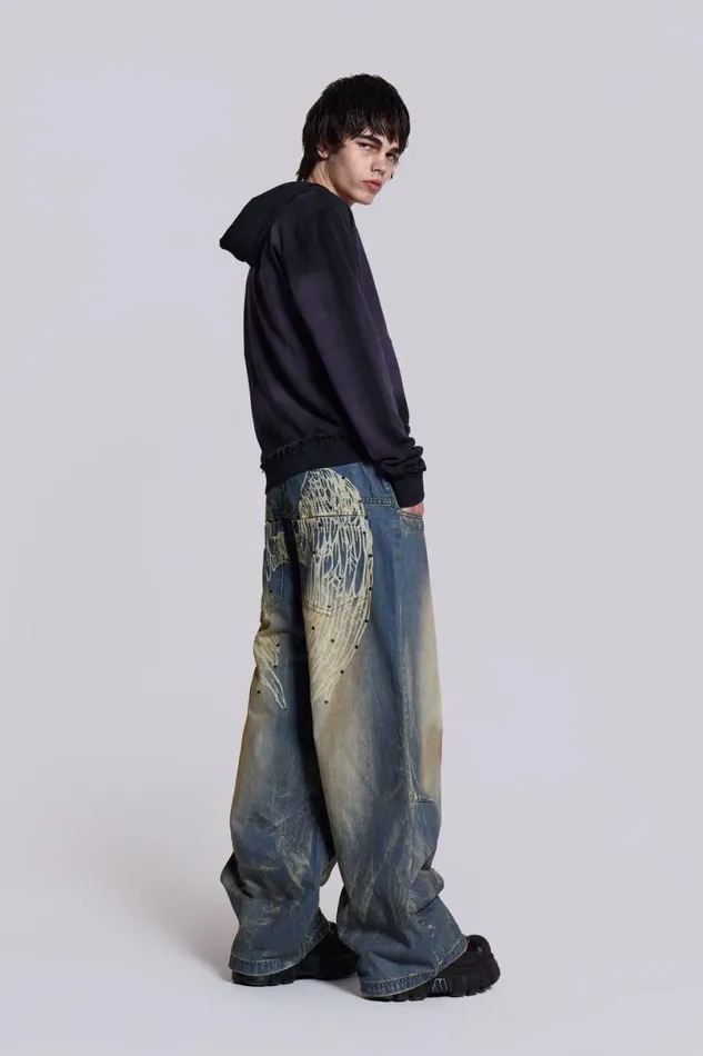 Jaded London Unisex UnisexWomen Blue Ethereal Colossus Jeans Blue
