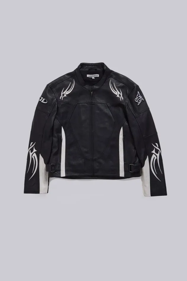 Jaded London Unisex UnisexWomen Crash Leather Biker Jacket Blackwhite