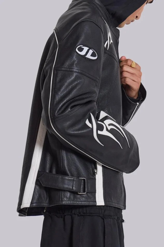Jaded London Unisex UnisexWomen Crash Leather Biker Jacket Blackwhite