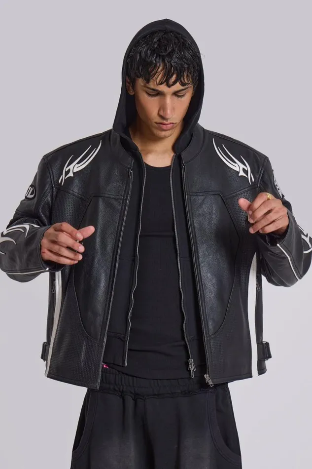 Jaded London Unisex UnisexWomen Crash Leather Biker Jacket Blackwhite