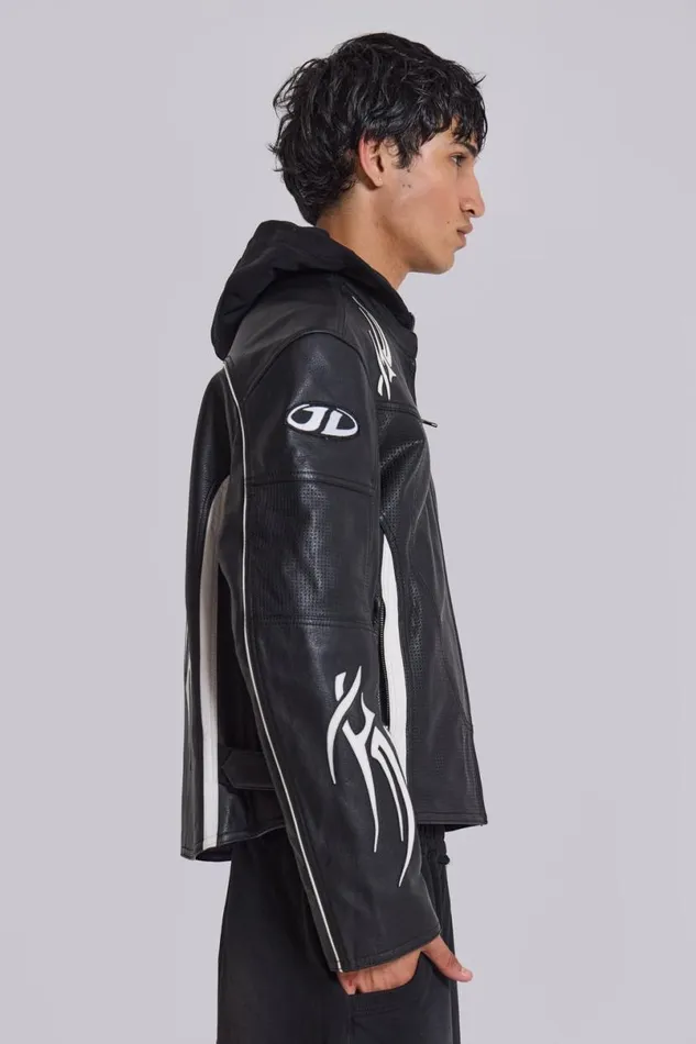 Jaded London Unisex UnisexWomen Crash Leather Biker Jacket Blackwhite