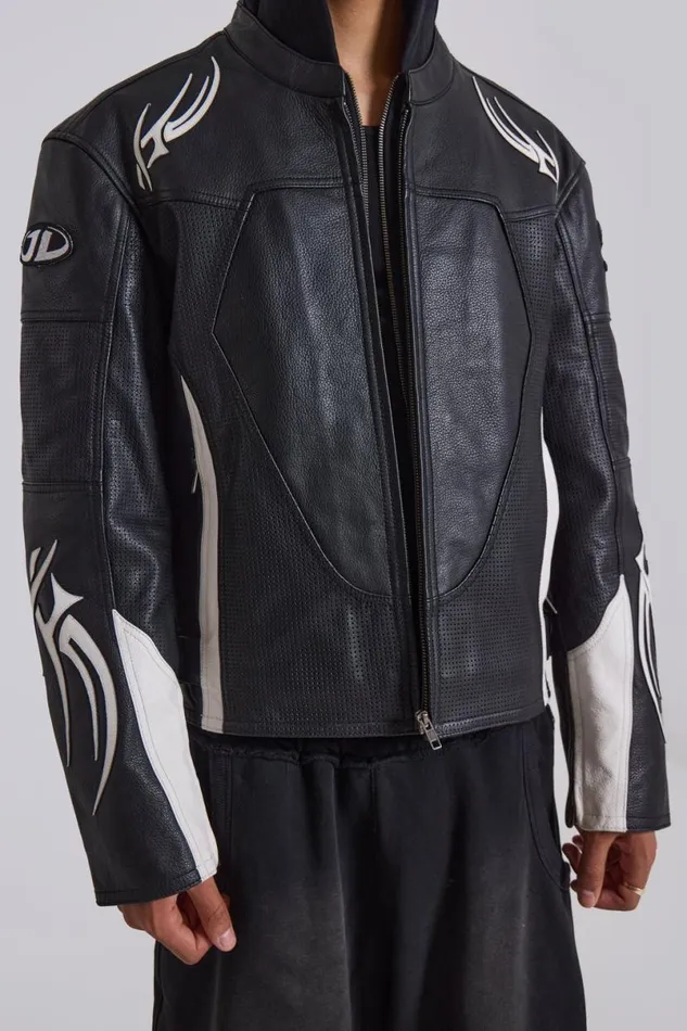 Jaded London Unisex UnisexWomen Crash Leather Biker Jacket Blackwhite