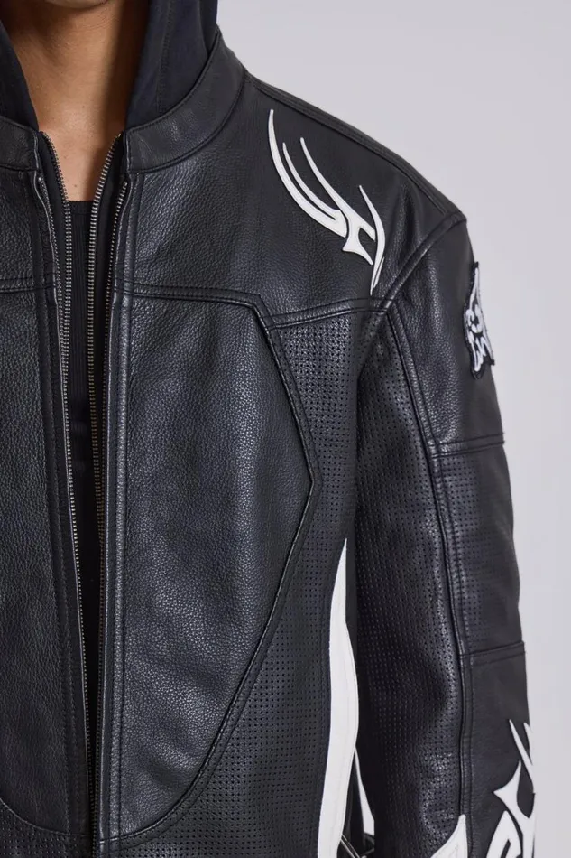 Jaded London Unisex UnisexWomen Crash Leather Biker Jacket Blackwhite