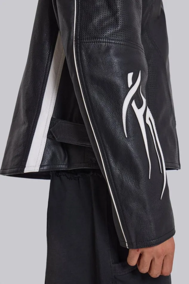 Jaded London Unisex UnisexWomen Crash Leather Biker Jacket Blackwhite