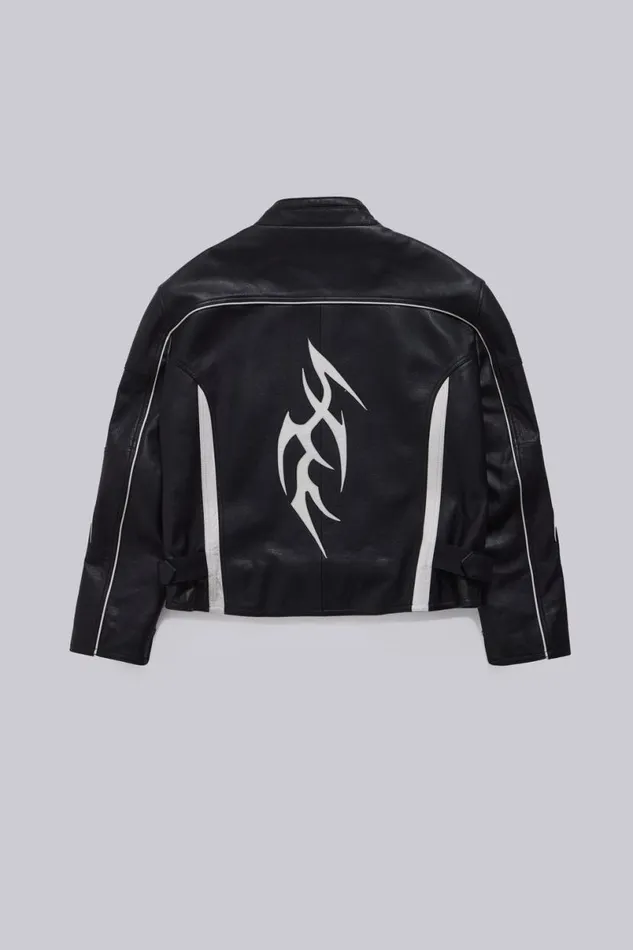 Jaded London Unisex UnisexWomen Crash Leather Biker Jacket Blackwhite