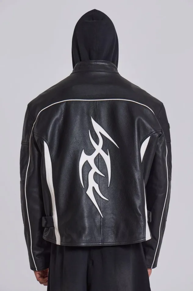 Jaded London Unisex UnisexWomen Crash Leather Biker Jacket Blackwhite
