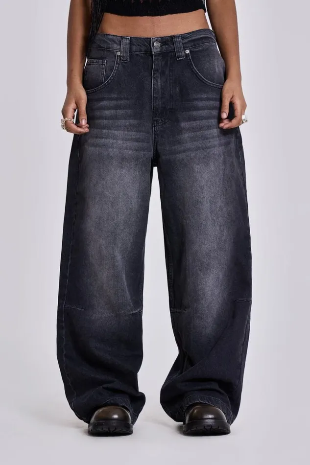 Jaded London Unisex UnisexWomen Washed Black Colossus Jeans Black