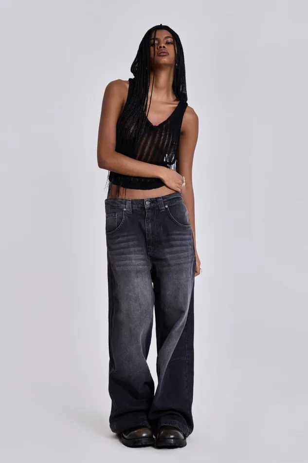 Jaded London Unisex UnisexWomen Washed Black Colossus Jeans Black