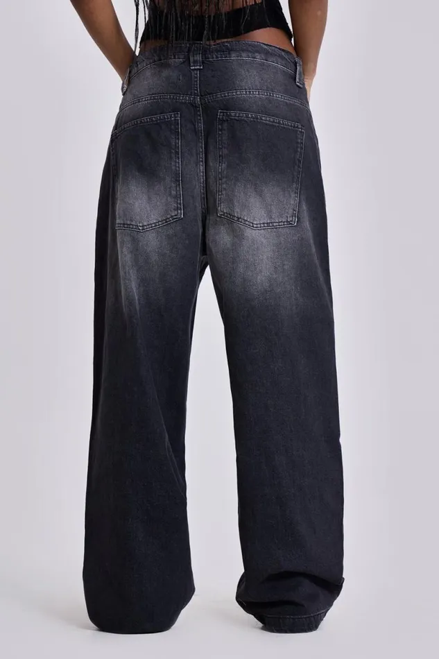 Jaded London Unisex UnisexWomen Washed Black Colossus Jeans Black