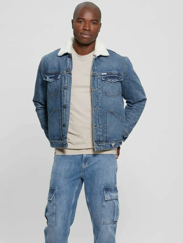 Jeans and Denim Dean Sherpa Jacket Worn Vintage GUESS Men