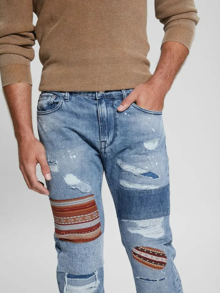 Jeans and Denim GUESS Men Distressed Patch Straight Jeans Mesa Pop