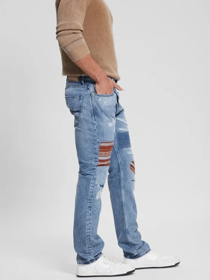 Jeans and Denim GUESS Men Distressed Patch Straight Jeans Mesa Pop Jeans and Denim GUESS Men Distressed Patch Straight Jeans Mesa Pop