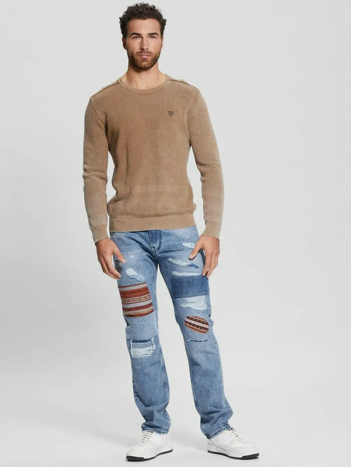 Jeans and Denim GUESS Men Distressed Patch Straight Jeans Mesa Pop Jeans and Denim GUESS Men Distressed Patch Straight Jeans Mesa Pop