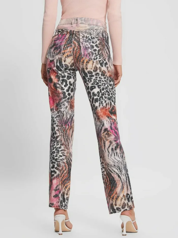 Jeans and Denim GUESS Women 1981 Mixed Print Straight Jeans Passion Wild Jeans and Denim GUESS Women 1981 Mixed Print Straight Jeans Passion Wild