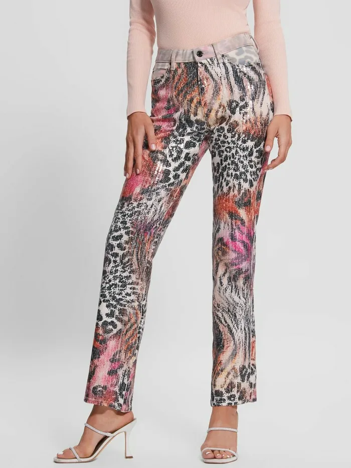 Jeans and Denim GUESS Women 1981 Mixed Print Straight Jeans Passion Wild Jeans and Denim GUESS Women 1981 Mixed Print Straight Jeans Passion Wild