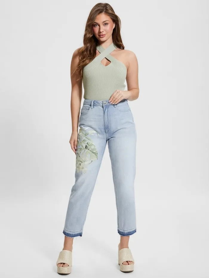 Jeans and Denim Women GUESS Eco Satin Artwork Denim Mom Jeans Sunset Flower Jeans and Denim Women GUESS Eco Satin Artwork Denim Mom Jeans Sunset Flower