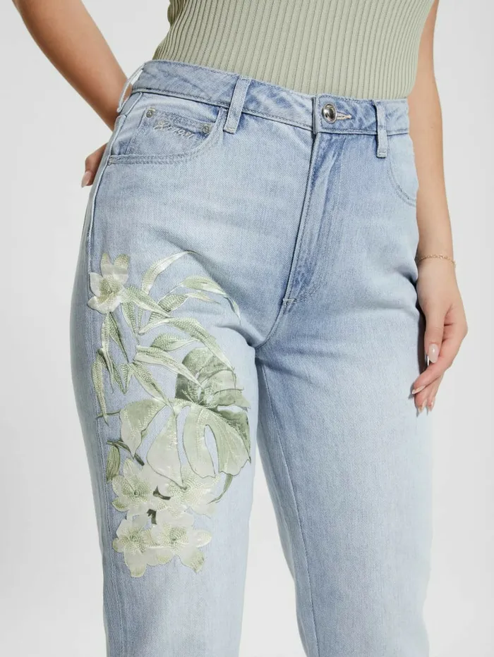 Jeans and Denim Women GUESS Eco Satin Artwork Denim Mom Jeans Sunset Flower Jeans and Denim Women GUESS Eco Satin Artwork Denim Mom Jeans Sunset Flower