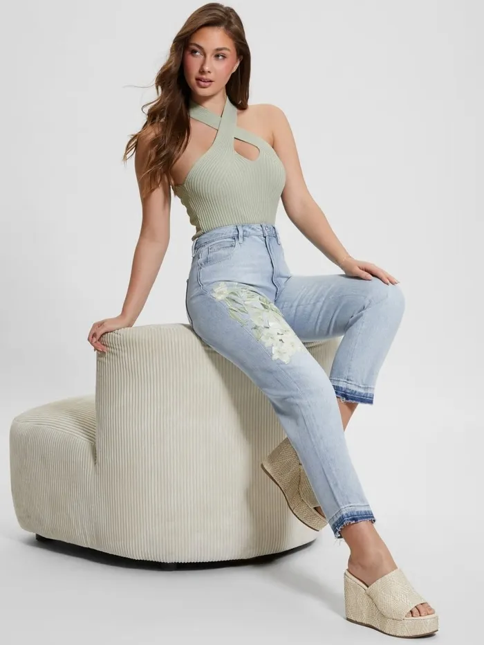 Jeans and Denim Women GUESS Eco Satin Artwork Denim Mom Jeans Sunset Flower Jeans and Denim Women GUESS Eco Satin Artwork Denim Mom Jeans Sunset Flower