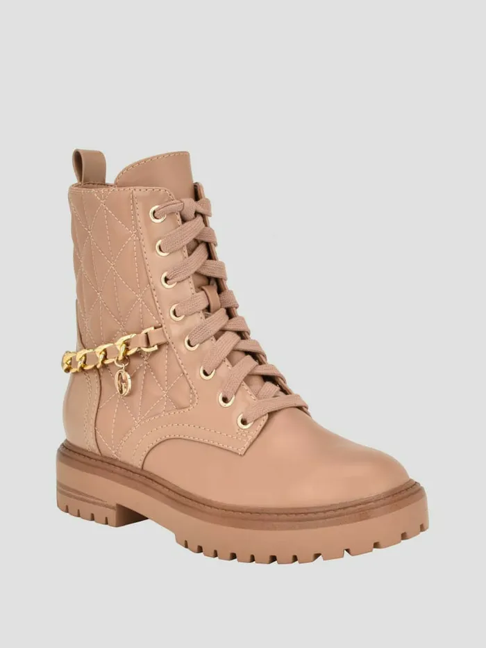 Jellard Quilted Chain Moto Boots Dark Natural Boots and Booties GUESS Women