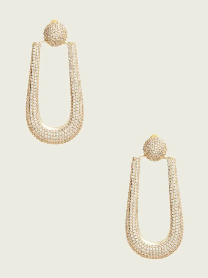 Jewelry GoldTone and CZ Oblong Doorknocker Earring SilverGold 8211 GUESS Women