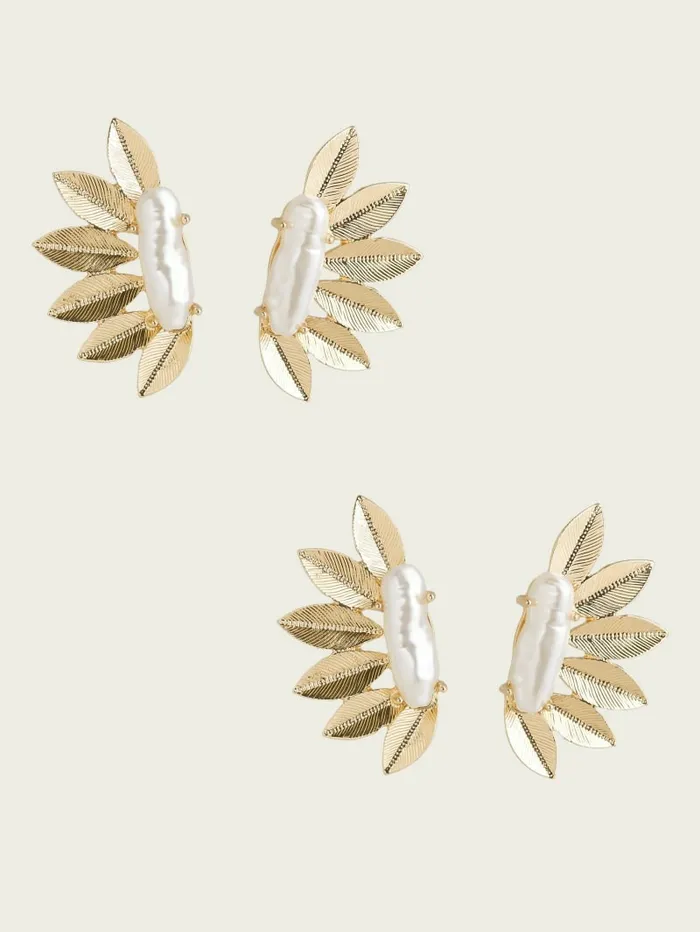 Jewelry Women GUESS 14K GoldPlated Leaf and Pear Feather Earring SilverGold