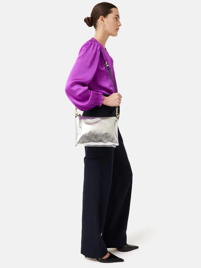 Jigsaw Ava Leather Crossbody Silver Women Leather