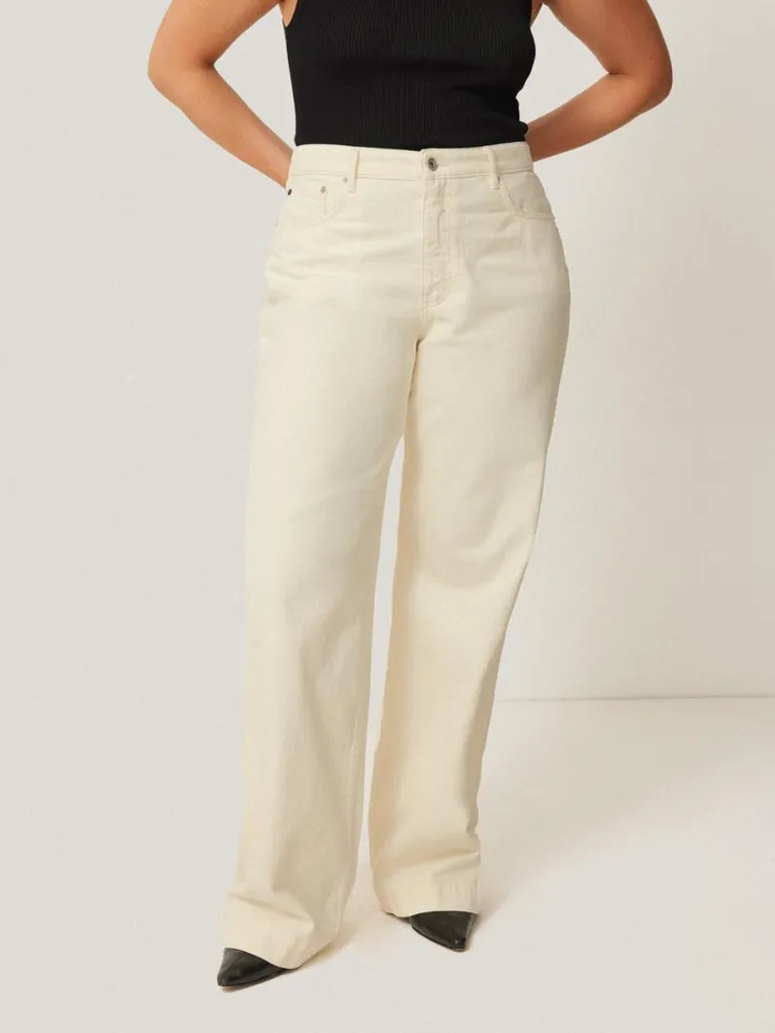 Jigsaw Balfour Long Wide Leg Jean Ecru Women Trousers