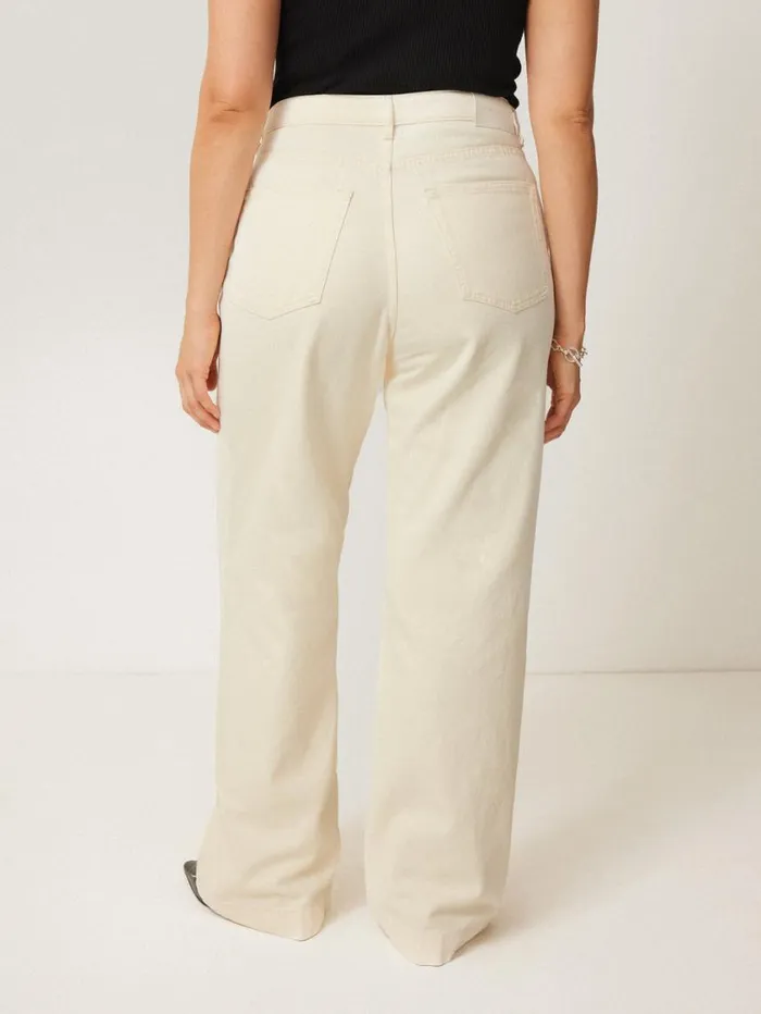Jigsaw Balfour Long Wide Leg Jean Ecru Women Trousers