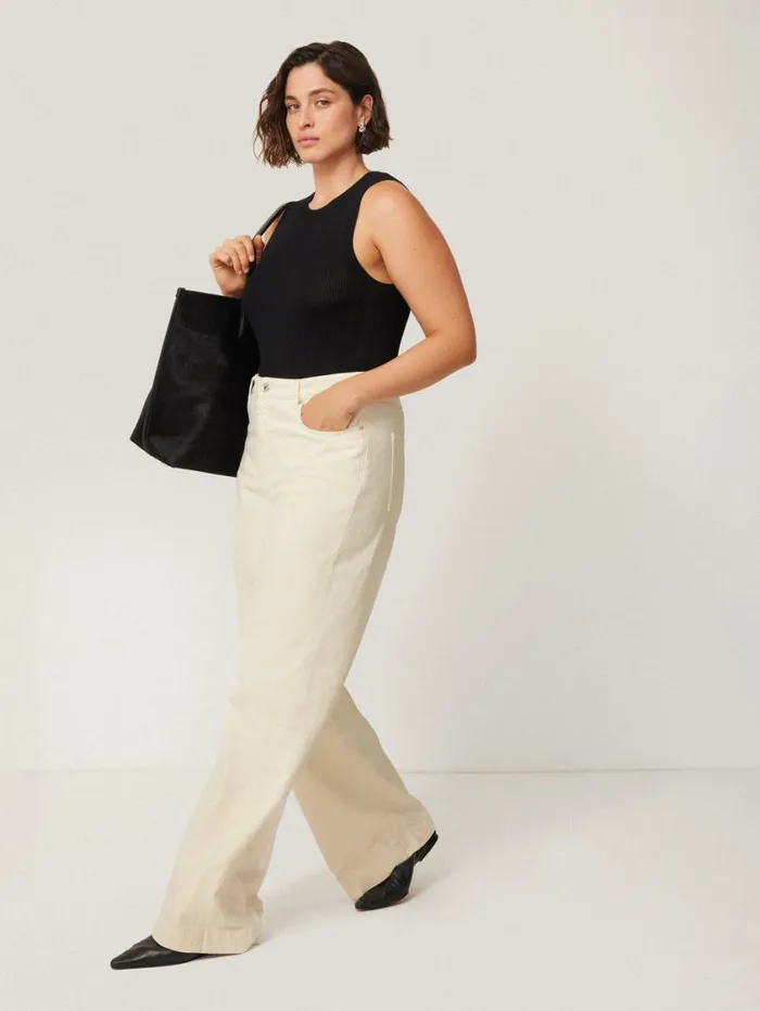Jigsaw Balfour Long Wide Leg Jean Ecru Women Trousers