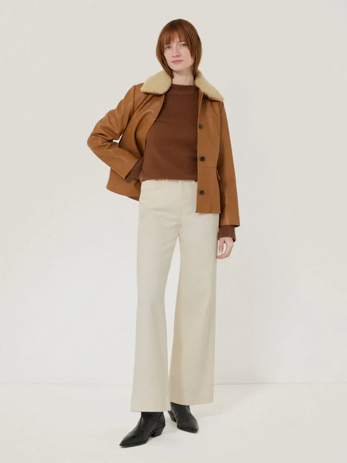 Jigsaw Balfour Long Wide Leg Jean Ecru Women Trousers