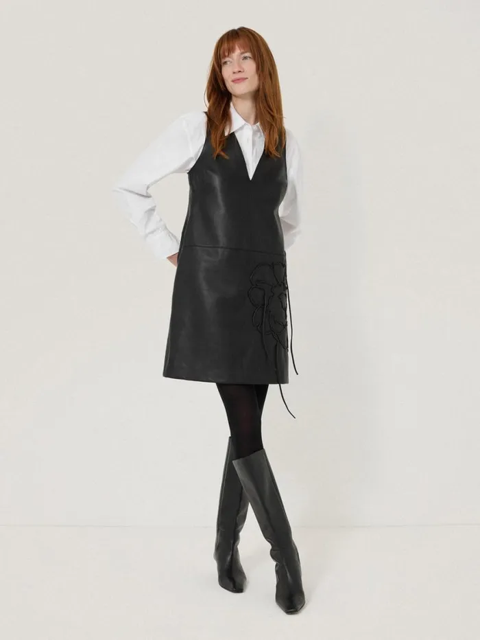 Jigsaw Bleeker Leather Applique Dress Black Women Dresses and Jumpsuits