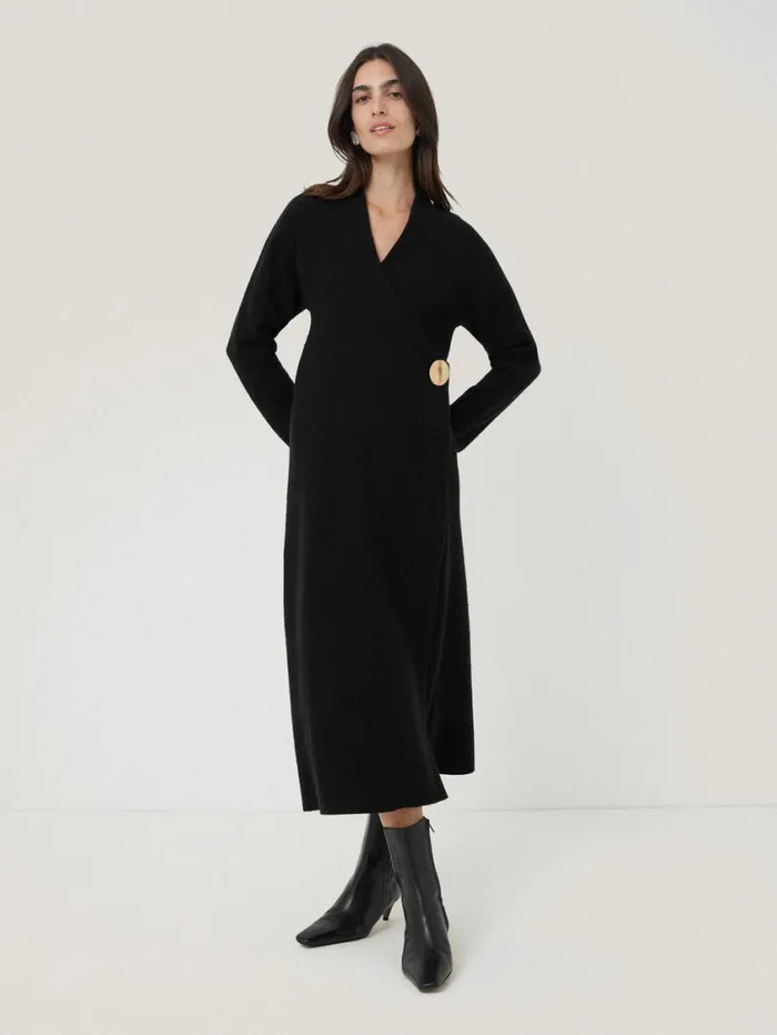 Jigsaw Boiled Wool Blend Disc Dress Black Women Knitwear and Cashmere