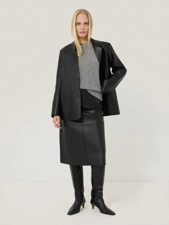 Jigsaw Bonded Leather Jacket Black Women Coords