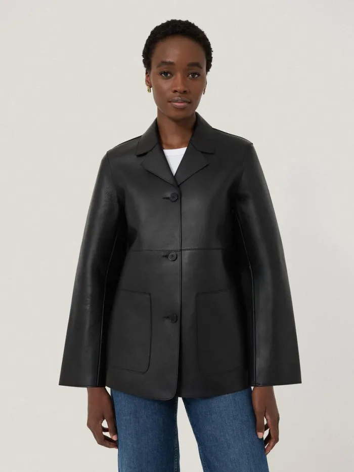 Jigsaw Bonded Leather Jacket Black Women Coords