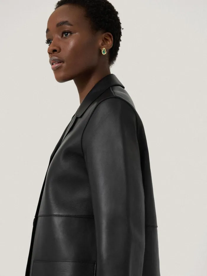 Jigsaw Bonded Leather Jacket Black Women Coords