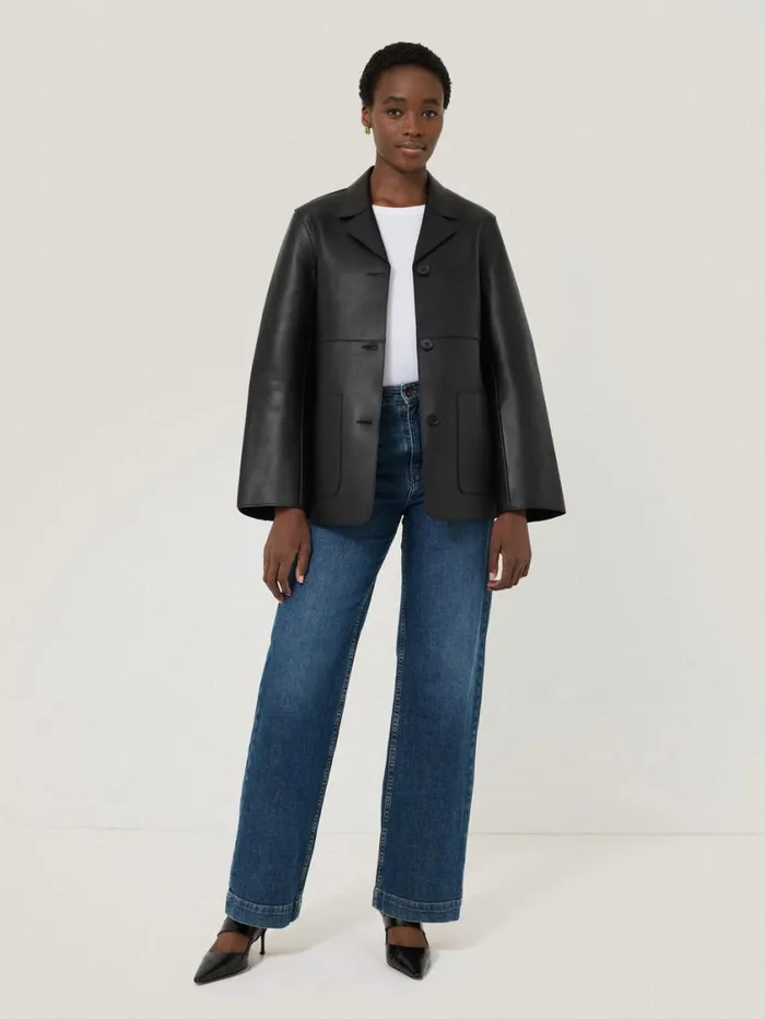 Jigsaw Bonded Leather Jacket Black Women Coords