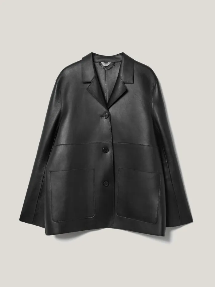 Jigsaw Bonded Leather Jacket Black Women Coords