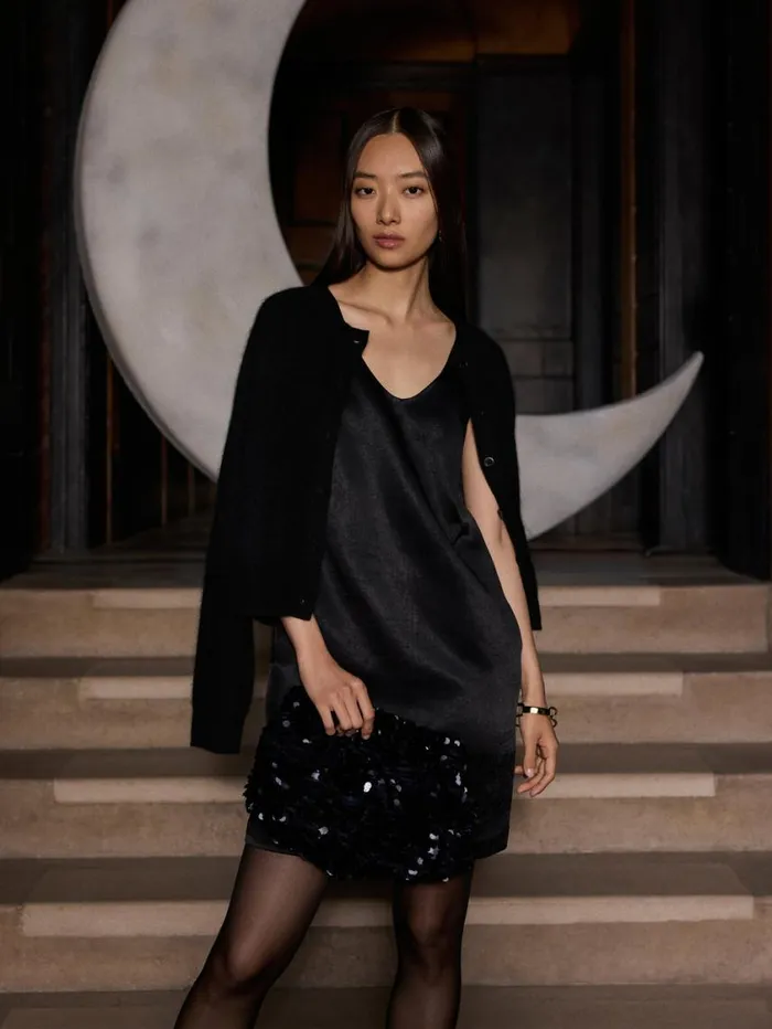 Jigsaw Bonded Satin Mini Dress Black Women Party