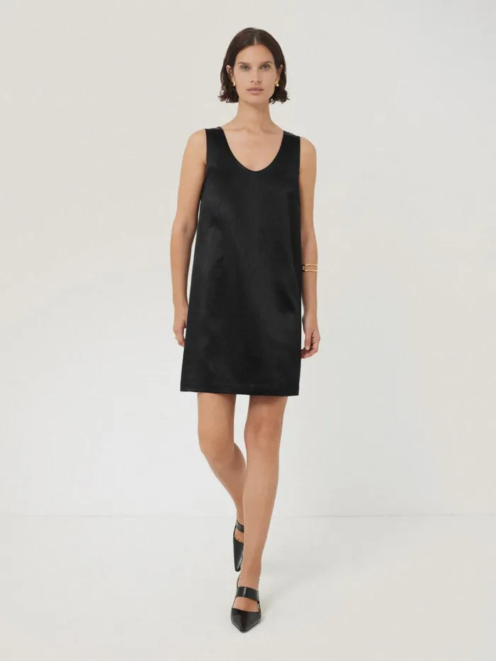Jigsaw Bonded Satin Mini Dress Black Women Party
