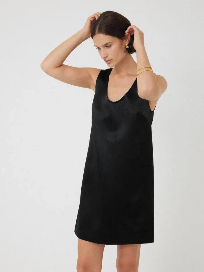 Jigsaw Bonded Satin Mini Dress Black Women Party