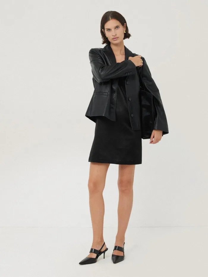 Jigsaw Bonded Satin Mini Dress Black Women Party