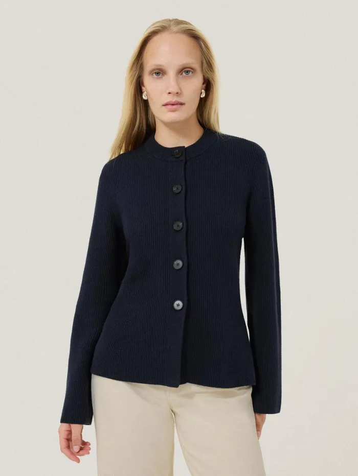 Jigsaw Cotton Blend Knit Cardigan Navy Women Knitwear and Cashmere