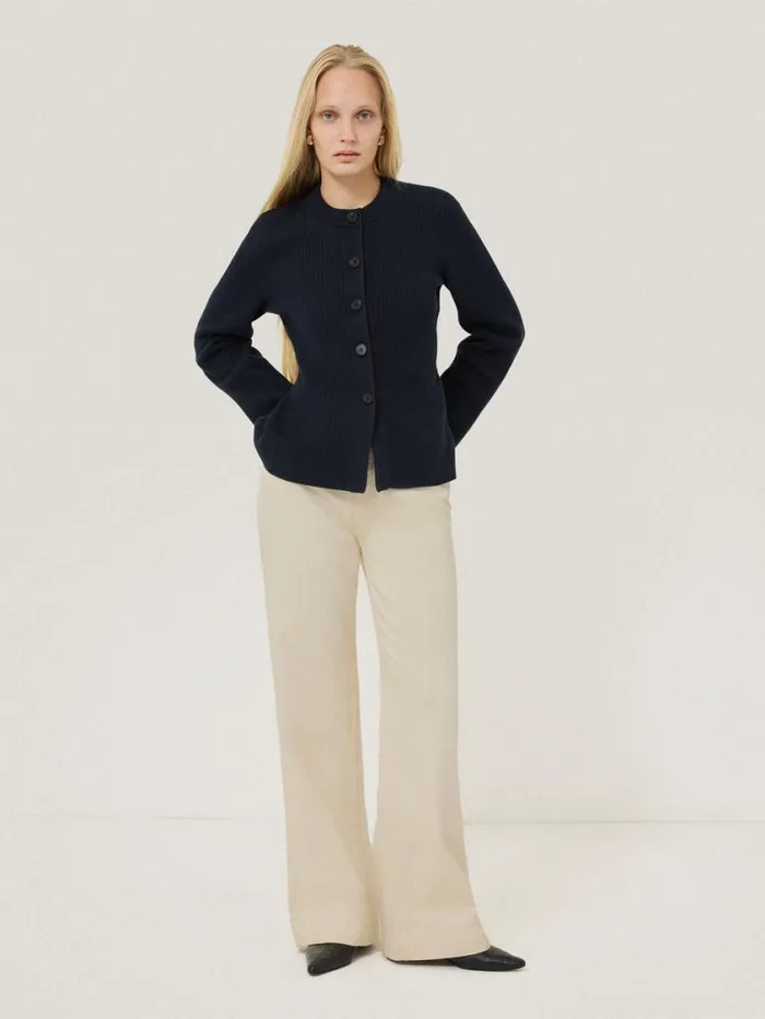 Jigsaw Cotton Blend Knit Cardigan Navy Women Knitwear and Cashmere