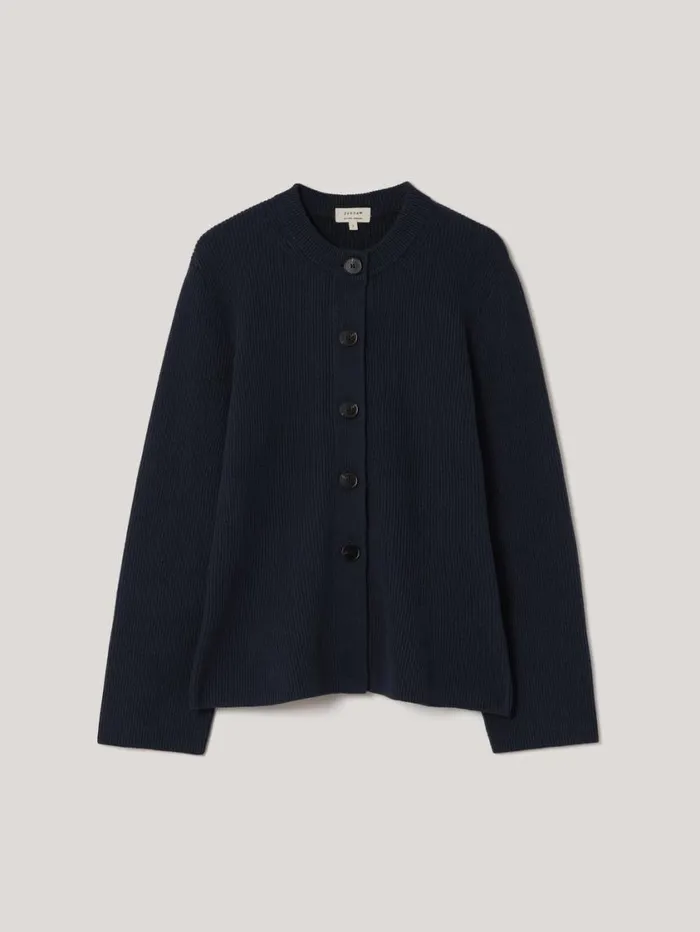 Jigsaw Cotton Blend Knit Cardigan Navy Women Knitwear and Cashmere