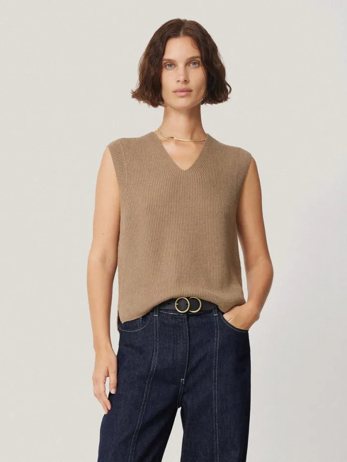 Jigsaw Cotton Blend V Neck Tank Neutral Women Knitwear and Cashmere