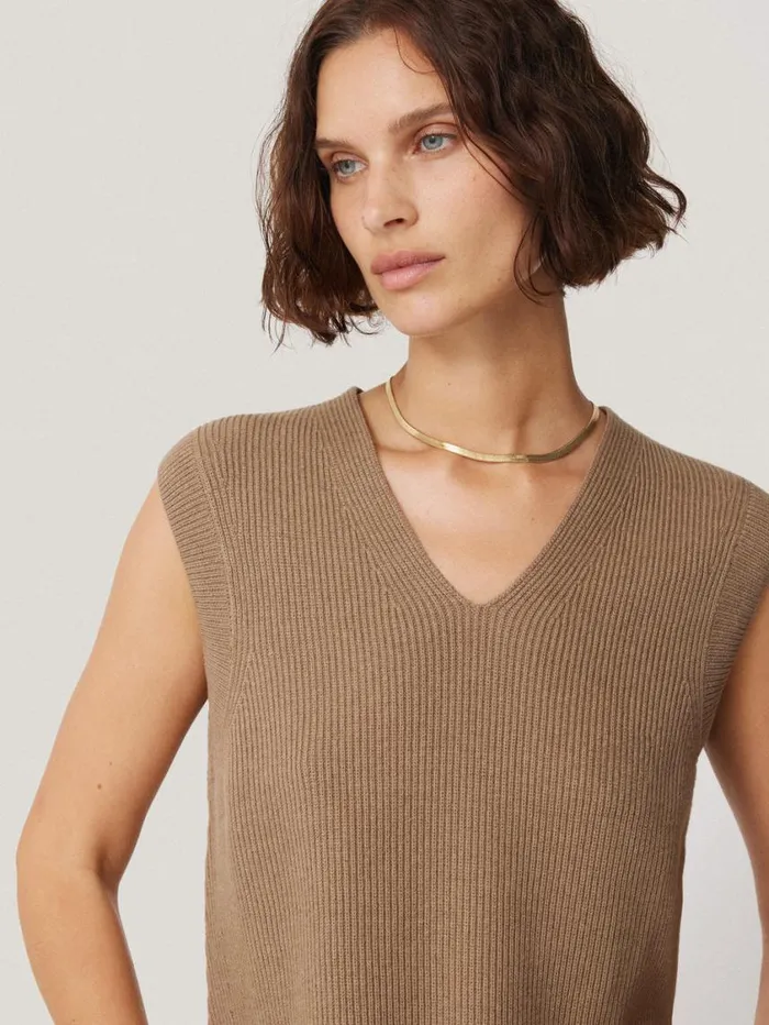 Jigsaw Cotton Blend V Neck Tank Neutral Women Knitwear and Cashmere